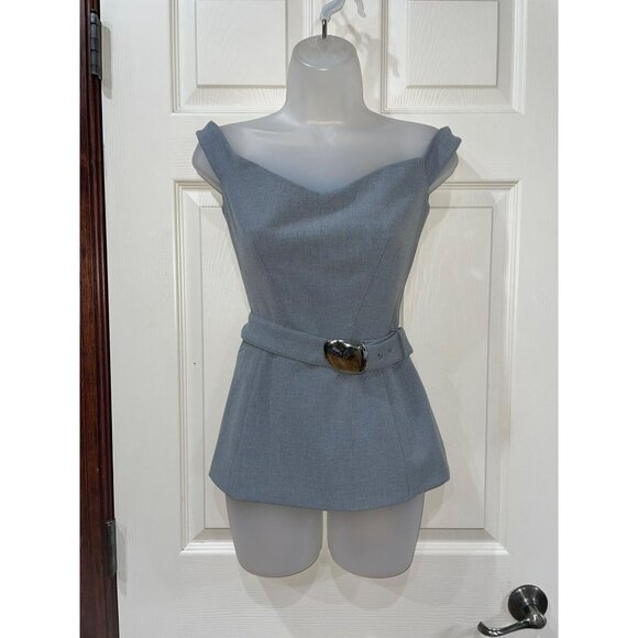 Fifi Off Shoulder Gray Top With Belt By Nicholas Size US 2/AU 6 V-Neck Peplum St - Picture 8 of 9